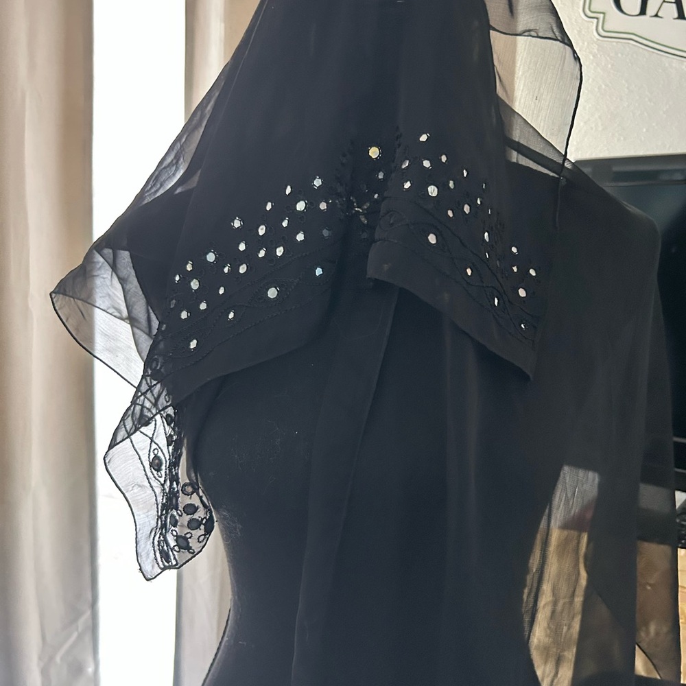 Elegant Black Sheer Scarf with Embellishments